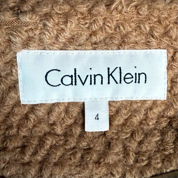 Calvin Klein Asymmetrical Zip Caramel Camel Wool Coat - Picture 7 of 7